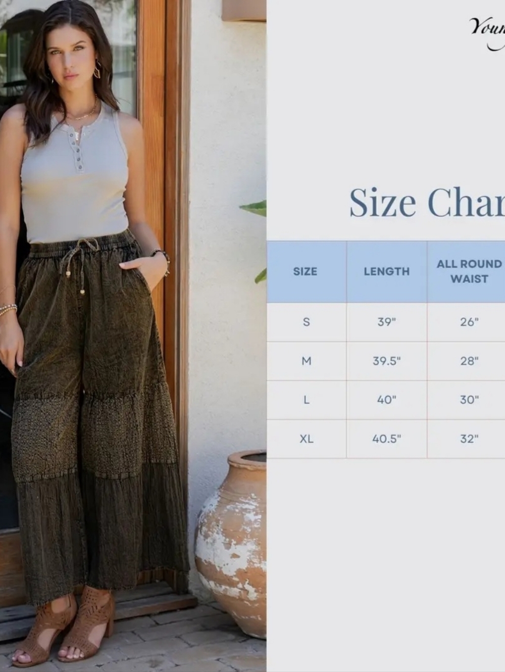 #1494 YT S-3X Prairie Moon Denim & Lace Tiered Palazzo Pants - Picture 6 of 6